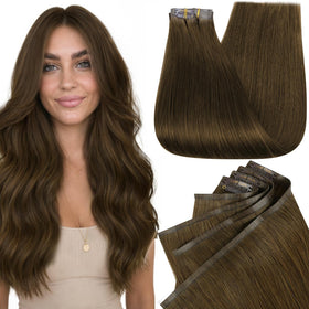 Full Shine Clip-in Hair Extensions Light Brown 22 Inch front view
