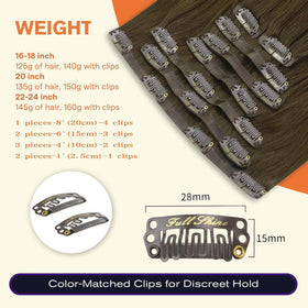 Full Shine Clip-in Hair Extensions Light Brown close-up of clips