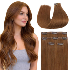 Full Shine Clip-in Hair Extensions Light Copper front view