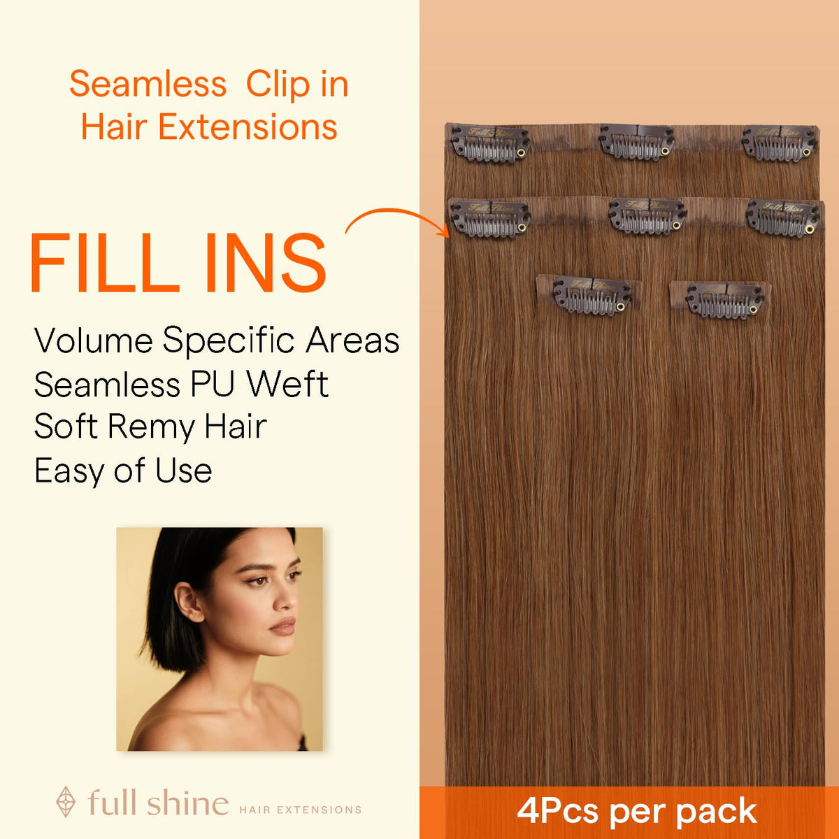 Full Shine Clip-in Hair Extensions Light Copper packaging