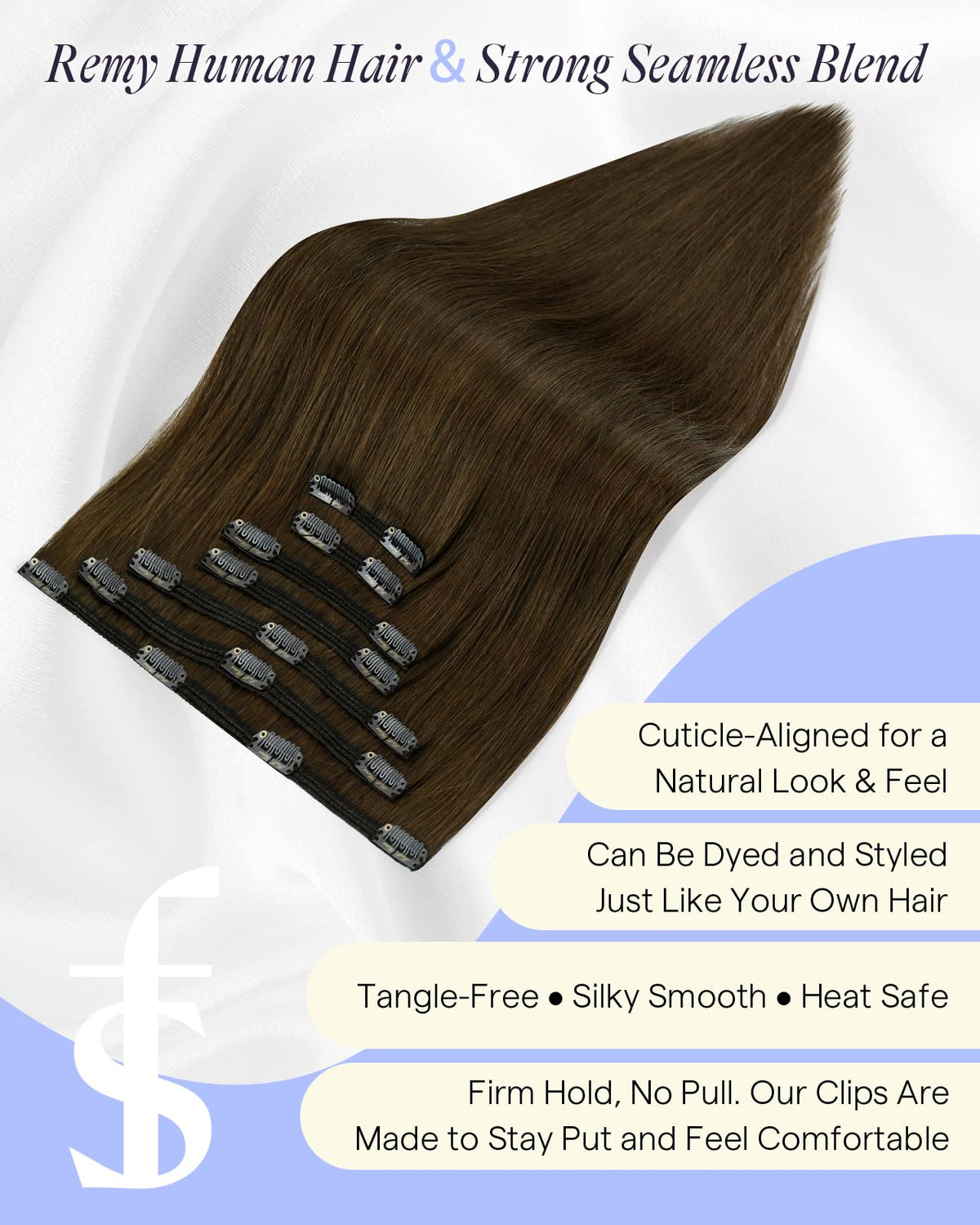 Full Shine Clip in Hair Extensions Medium Brown colour options