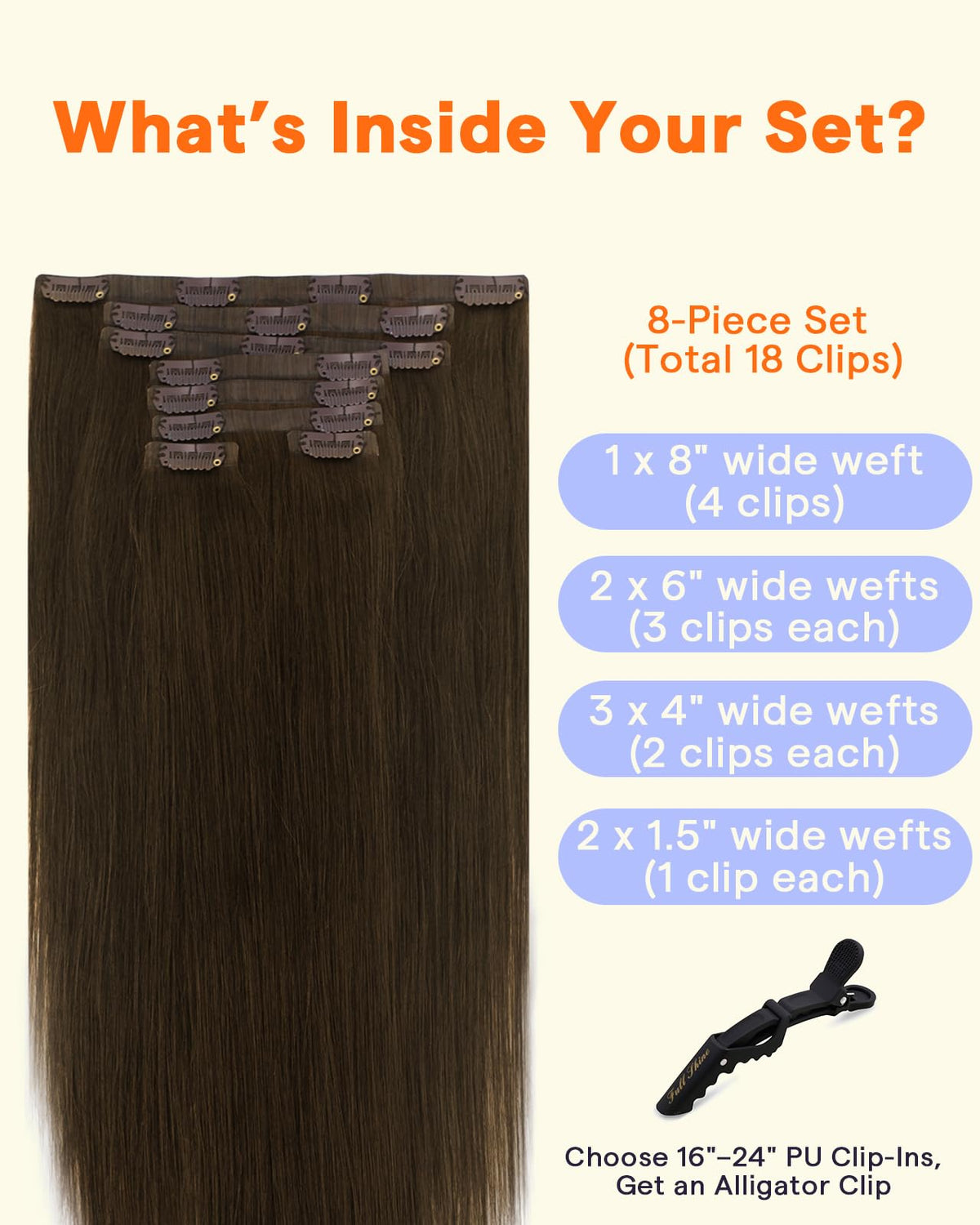 Full Shine Clip-In Hair Extensions Medium Brown packaging