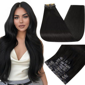 Full Shine Clip-in Hair Extensions Natural Black front view