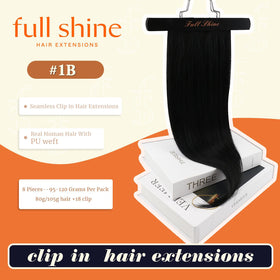 Full Shine Clip in Hair Extensions Natural Black packaging