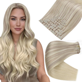 Full Shine Clip-In Hair Extensions Ombre Ash Blonde front view