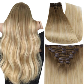 Full Shine Clip in Hair Extensions Ombre Balayage front view