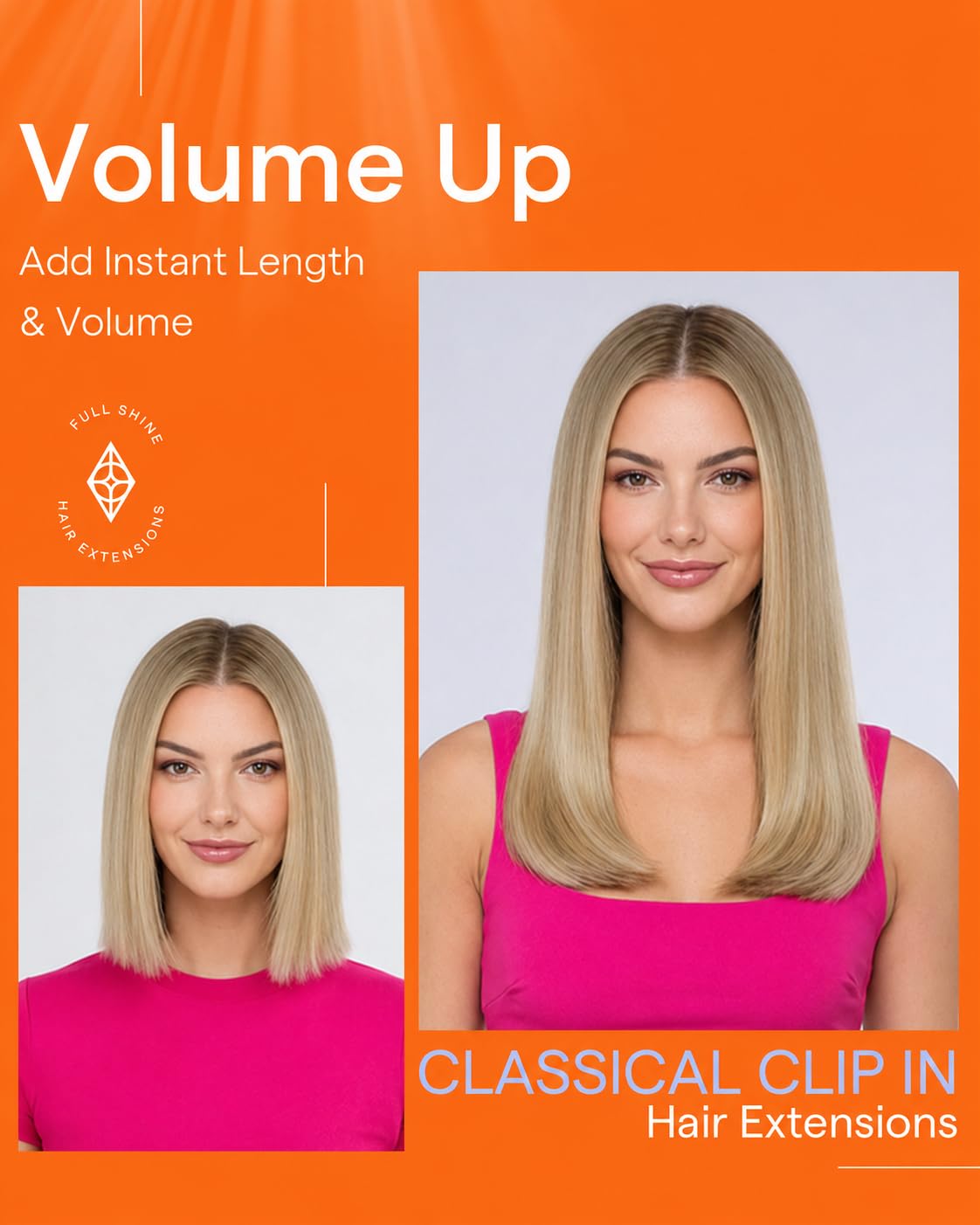 Full Shine Clip in Hair Extensions packaging front view