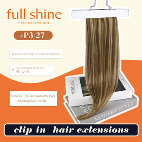 Full Shine Clip-In Hair Extensions packaging with 8 pieces