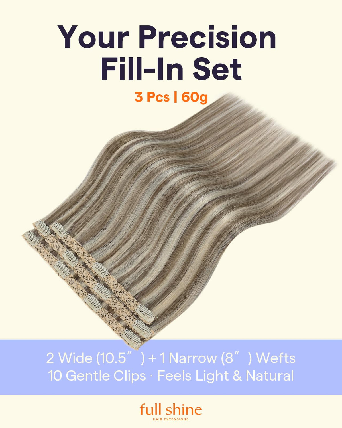 Full Shine Clip-in Hair Extensions packaging with clips