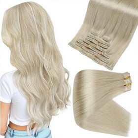 Full Shine Clip In Hair Extensions Platinum Blonde front view