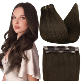 Full Shine Clip in Hair Extensions real human hair brown front view