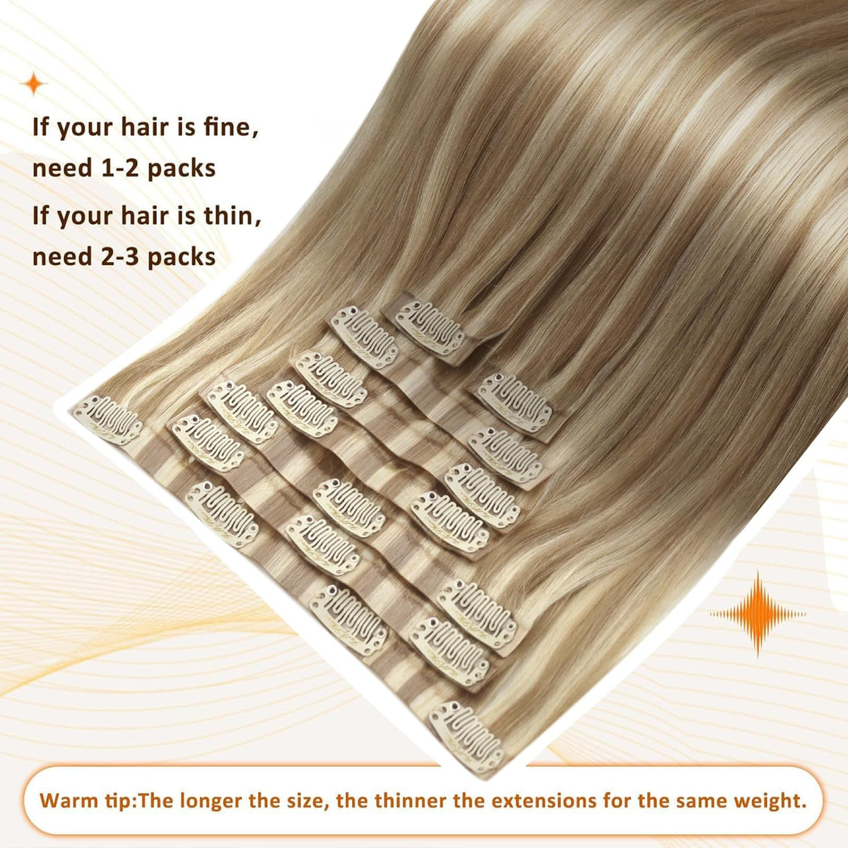 Full Shine Clip-in Hair Extensions showing colour variation