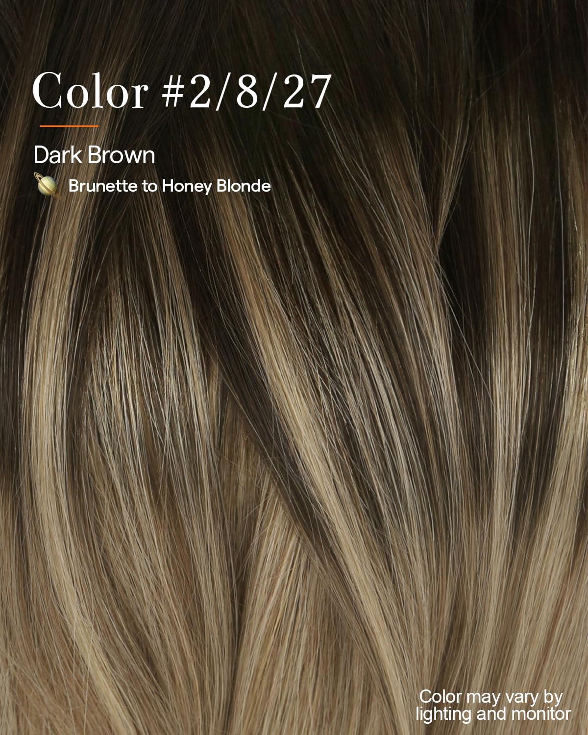 Full Shine Clip-In Hair Extensions showing dark brown and blonde highlights