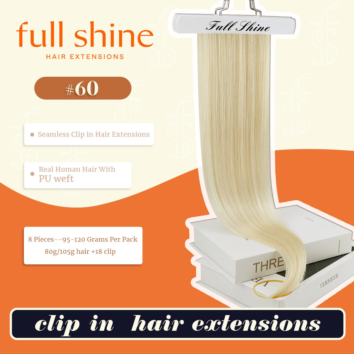 Full Shine Clip in Hair Extensions showing PU weft design