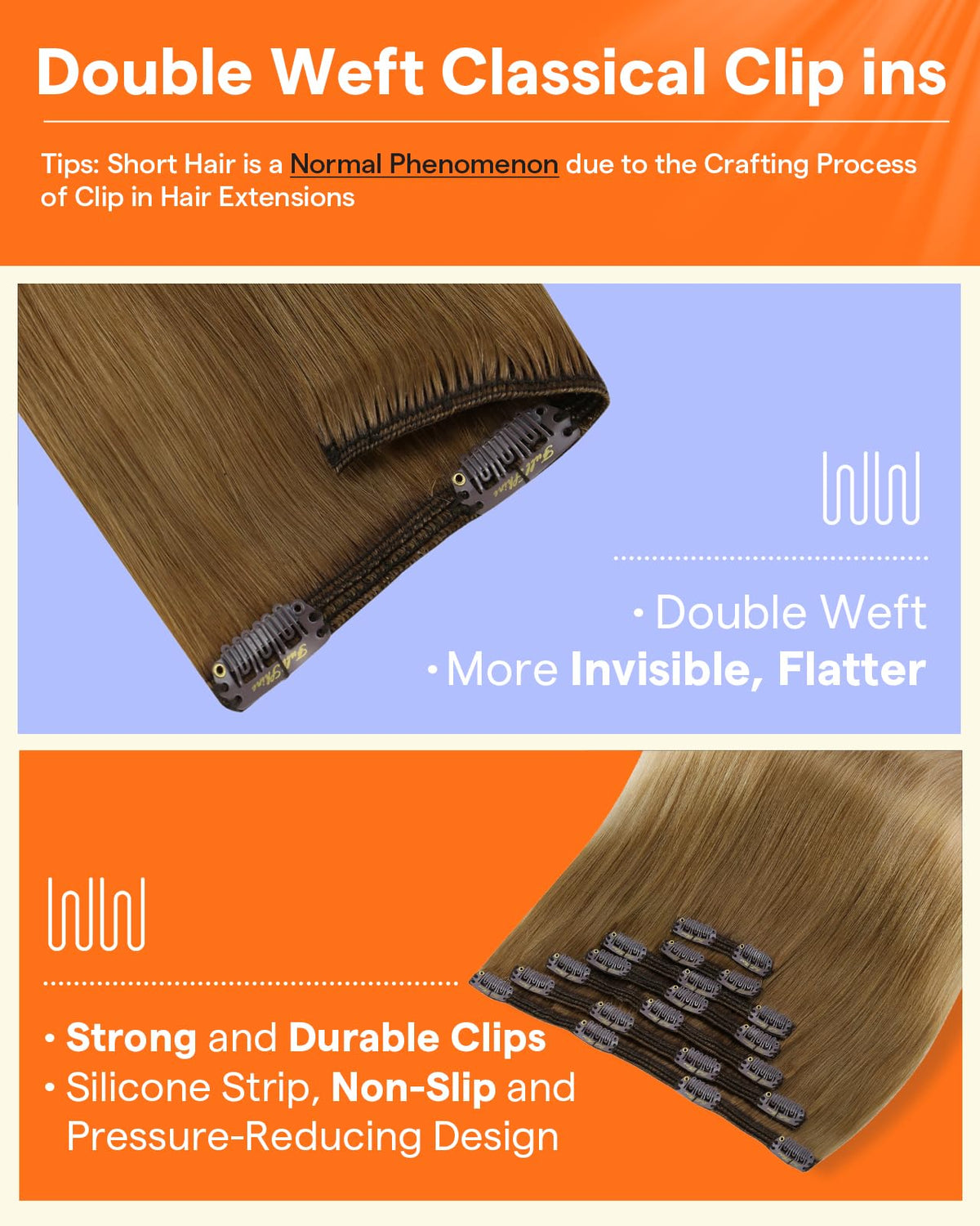 Full Shine Clip In Hair Extensions showing the weft design