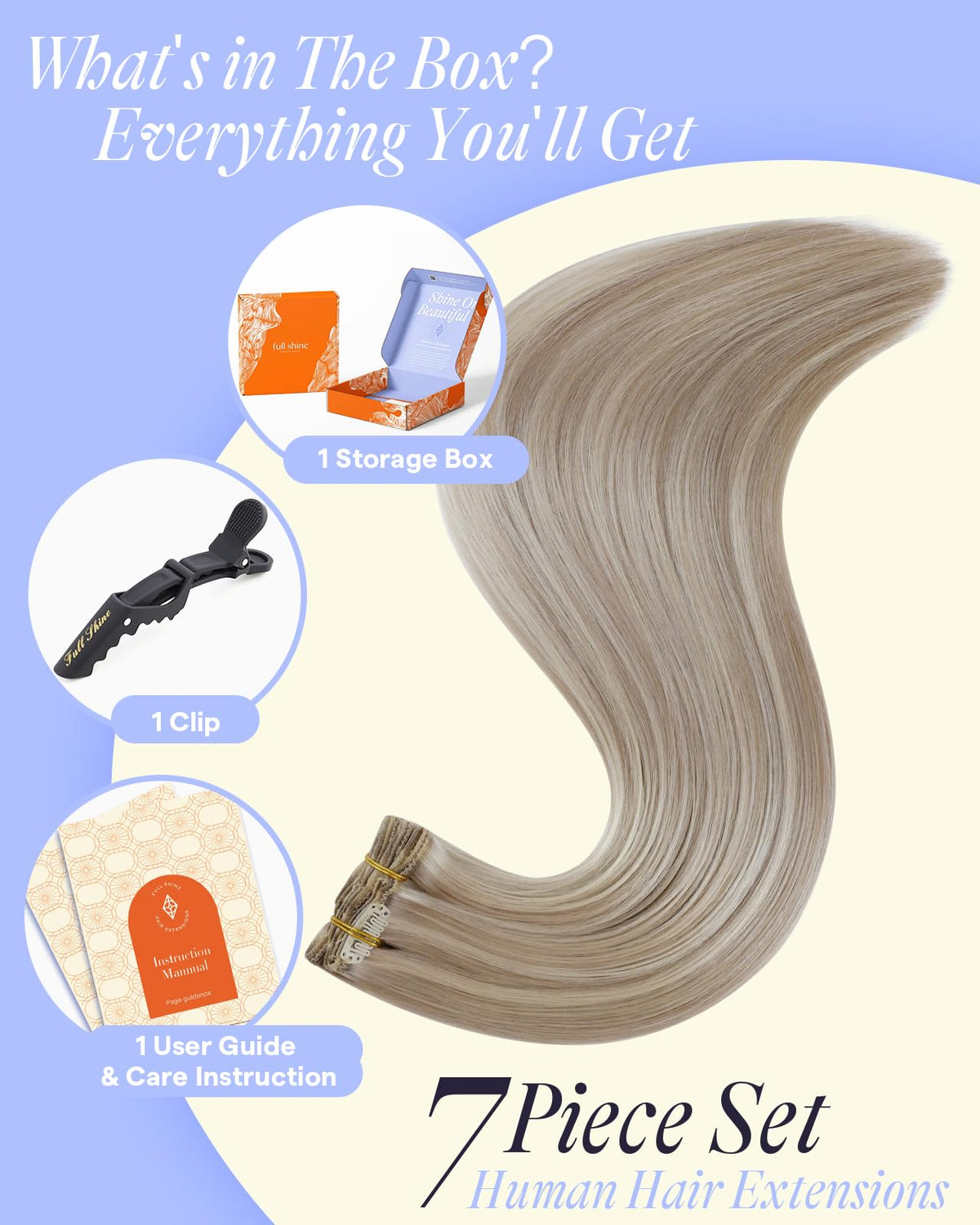 Full Shine Clip-In Hair Extensions with consistent thickness