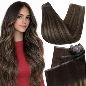 Full Shine Clip In Human Hair Extensions Balayage Brown front view