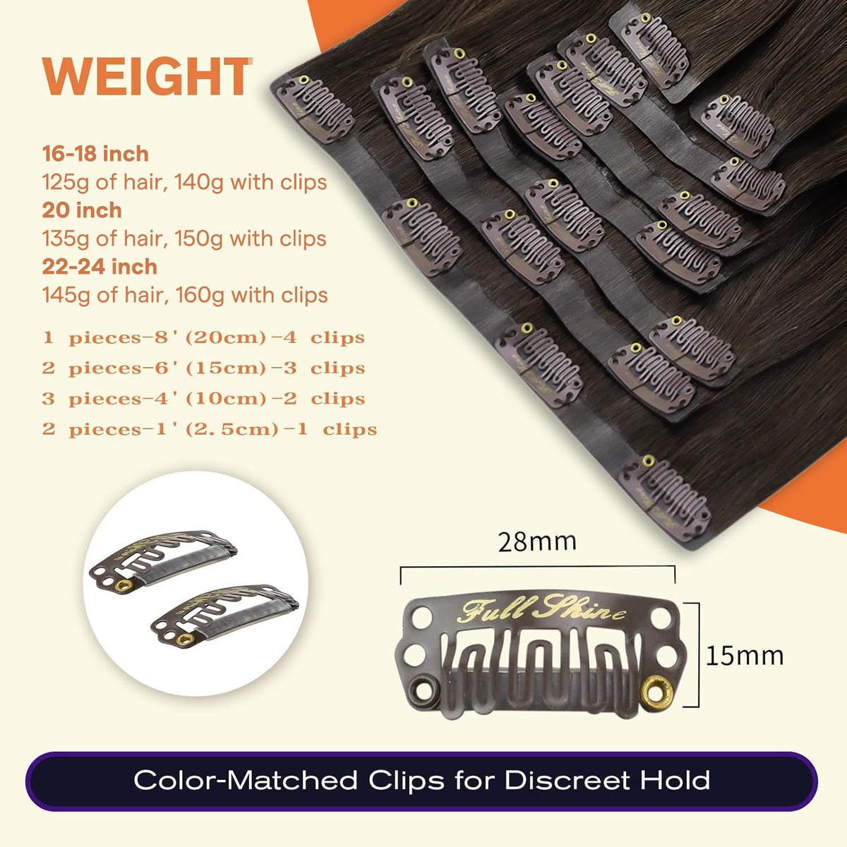 Full Shine Clip In Human Hair Extensions displayed in packaging