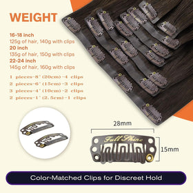 Full Shine Clip In Human Hair Extensions displayed in packaging