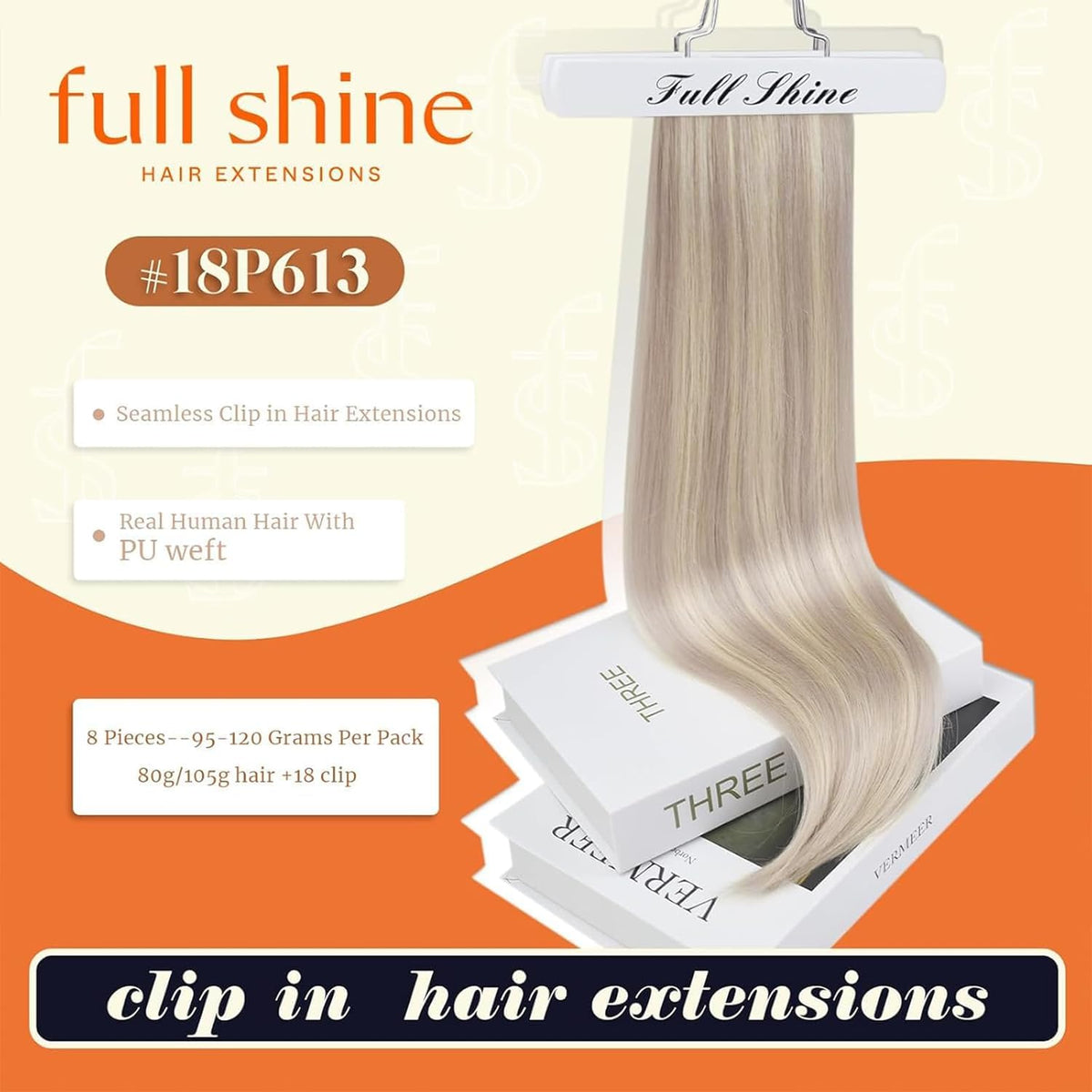 Full Shine Clip in Human Hair Extensions packaging