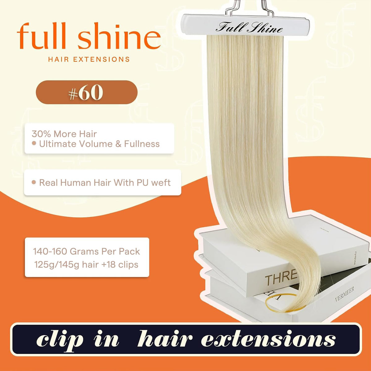 Full Shine Clip in Human Hair Extensions Platinum Blonde packaging