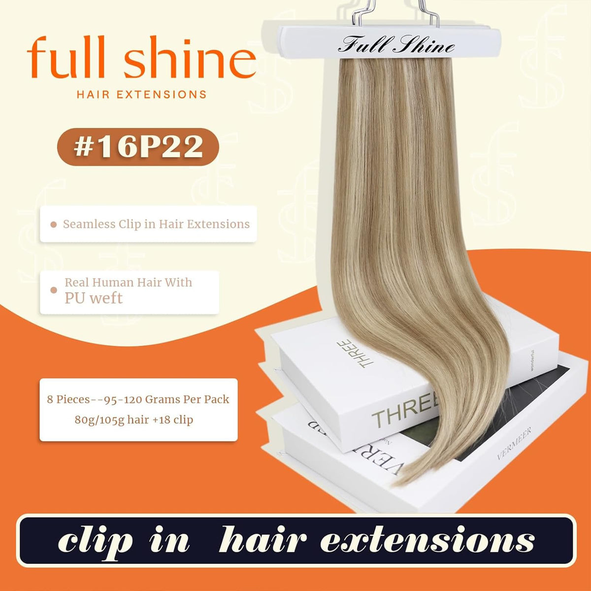 Full Shine Clip in Real Hair Extensions packaging