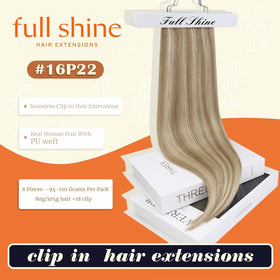 Full Shine Clip in Real Hair Extensions packaging