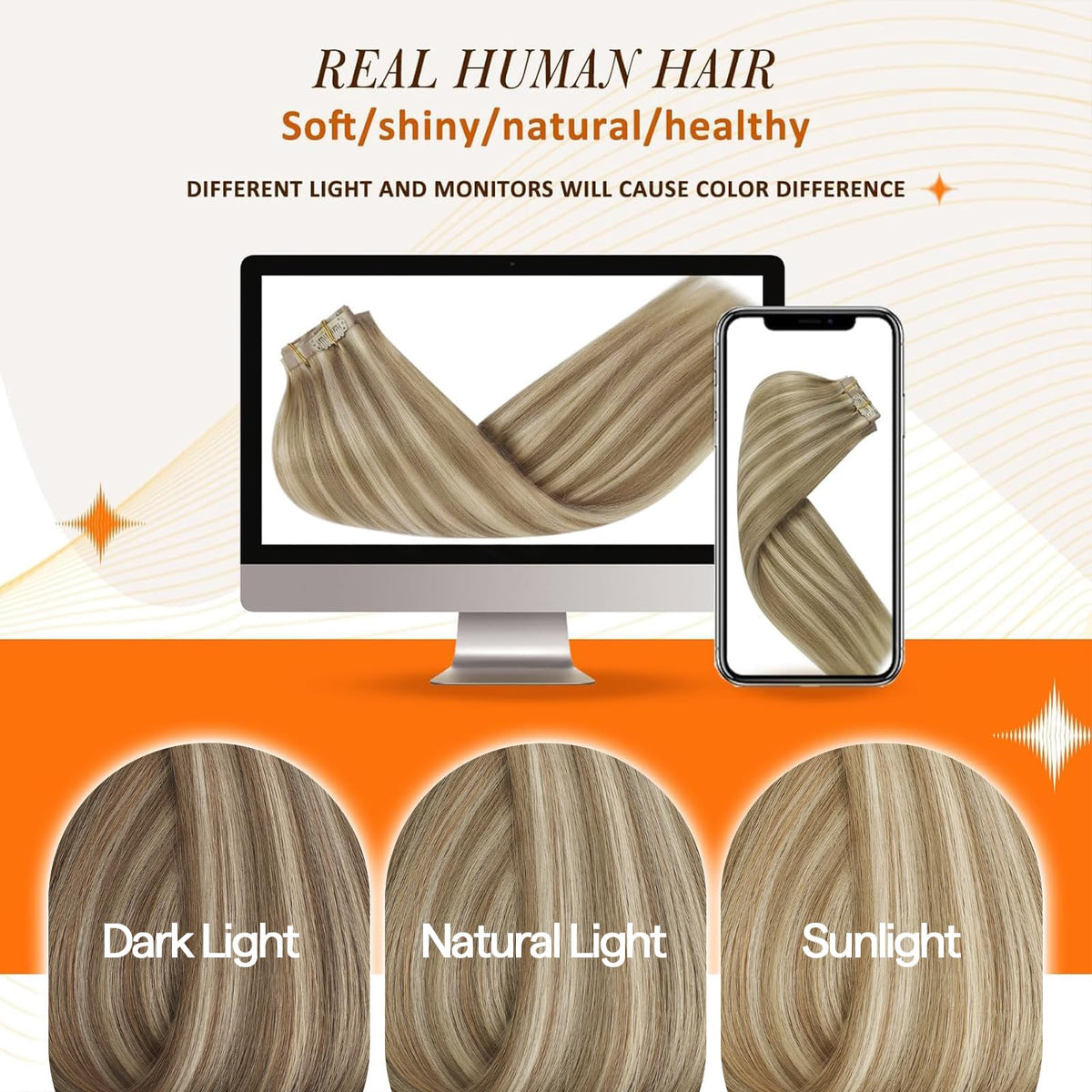 Full Shine Clip in Real Hair Extensions showing texture