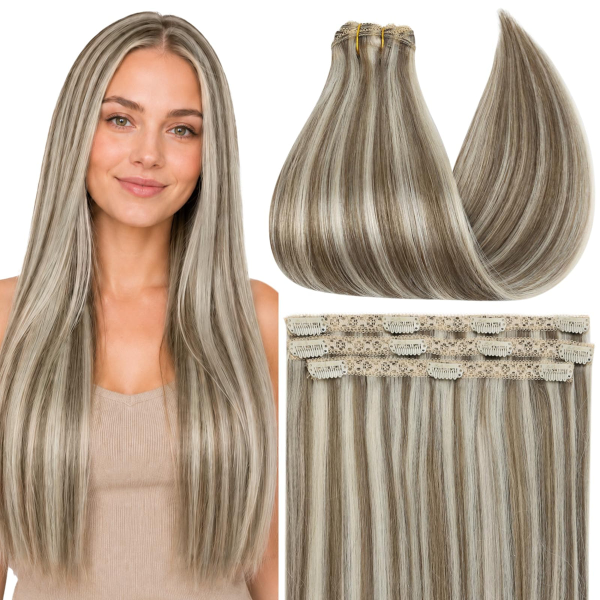 Full Shine Clip on Hair Extensions 60g set front view