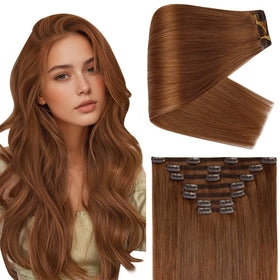 Full Shine Copper Brown Hair Clip in Extensions front view