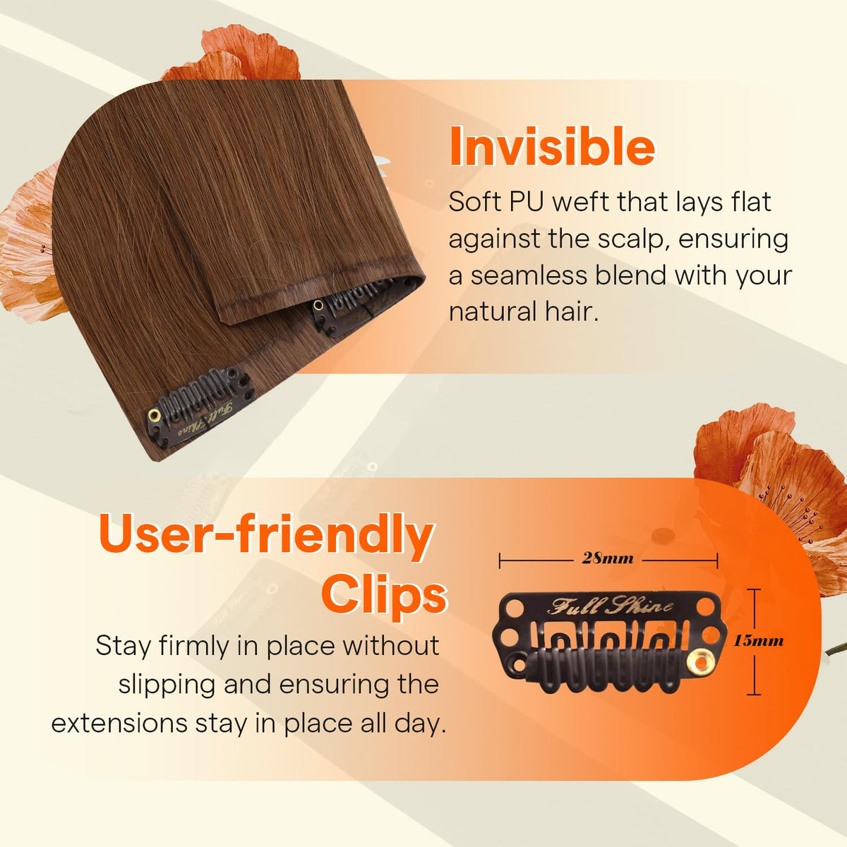 Full Shine Copper Clip-in Extensions in packaging