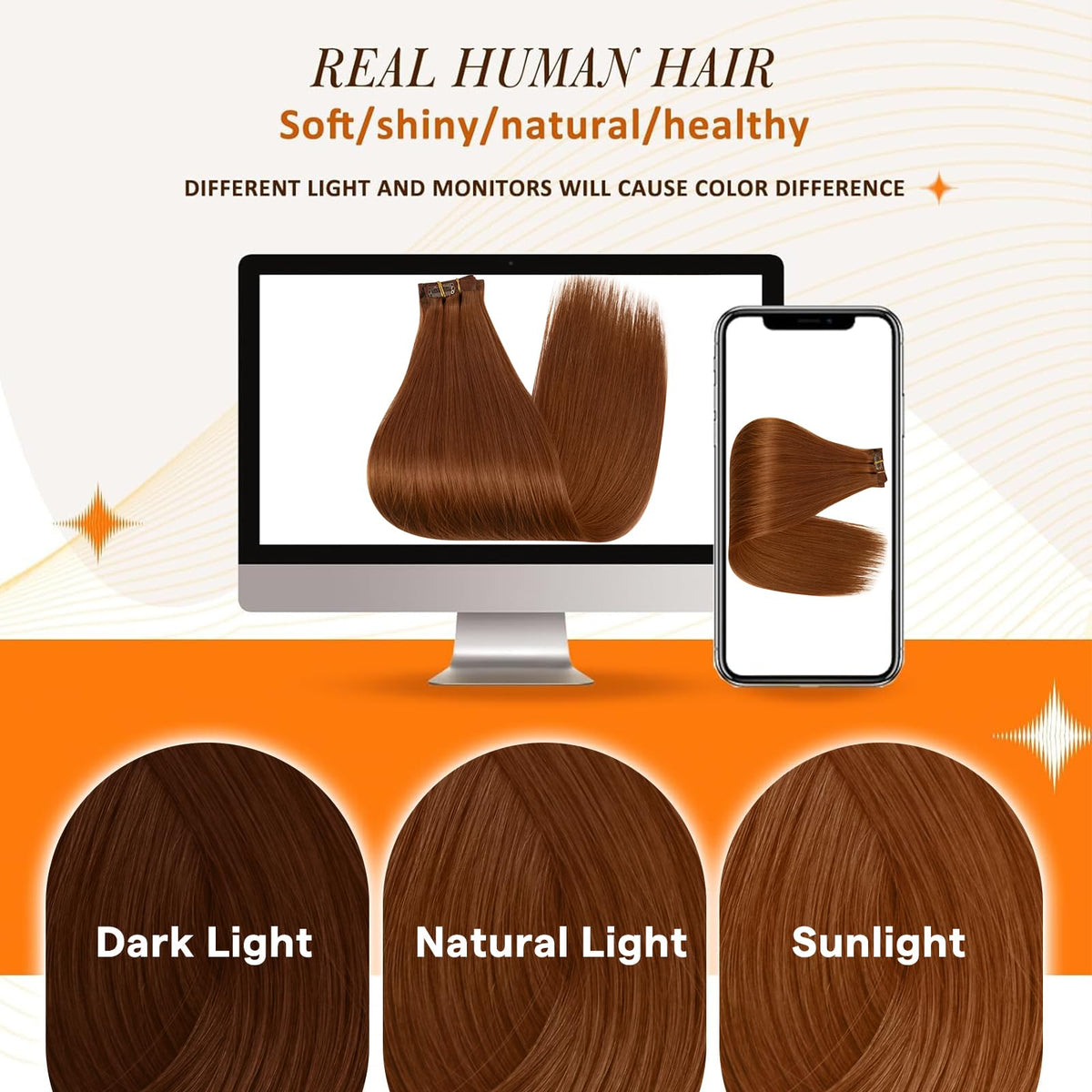 Full Shine Copper Clip in Hair Extensions displayed in natural light