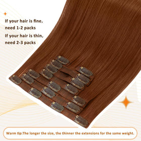Full Shine Copper Clip-In Hair Extensions displayed on a flat surface