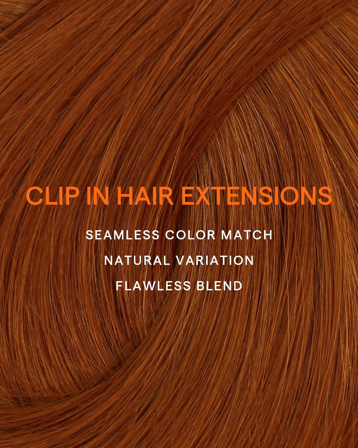 Full Shine Copper Clip-In Hair Extensions laid flat on a surface