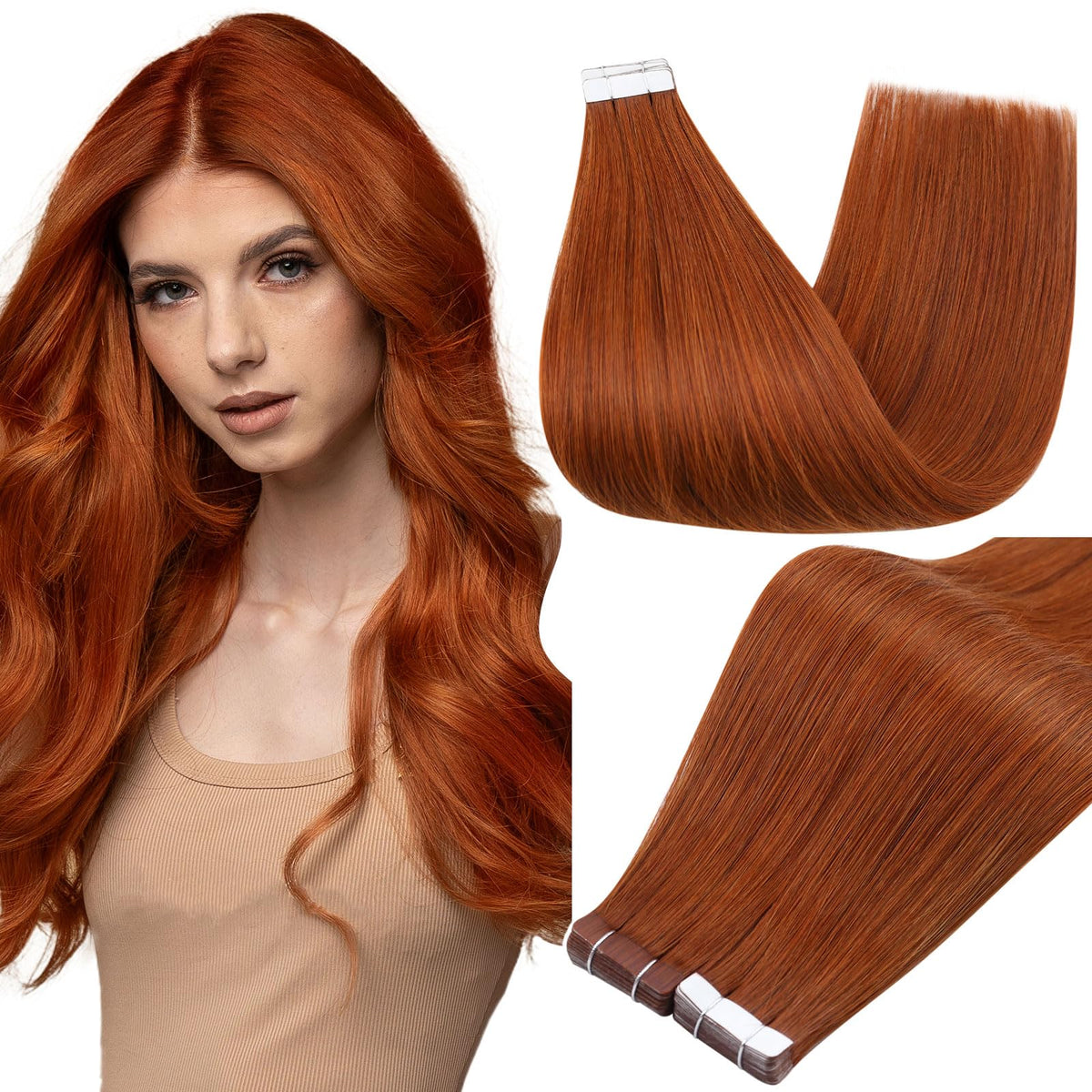 Full Shine Copper Flame 10 Inch Tape In Extensions front view