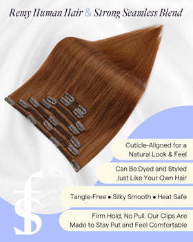 Full Shine Copper Orange Hair Clip in Extensions displayed on a model