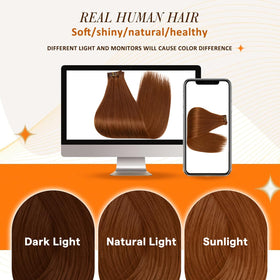 Full Shine Copper Red Clip-In Hair Extensions with clips visible