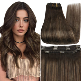 Full Shine Dark Brown Balayage Clip-in Extensions front view