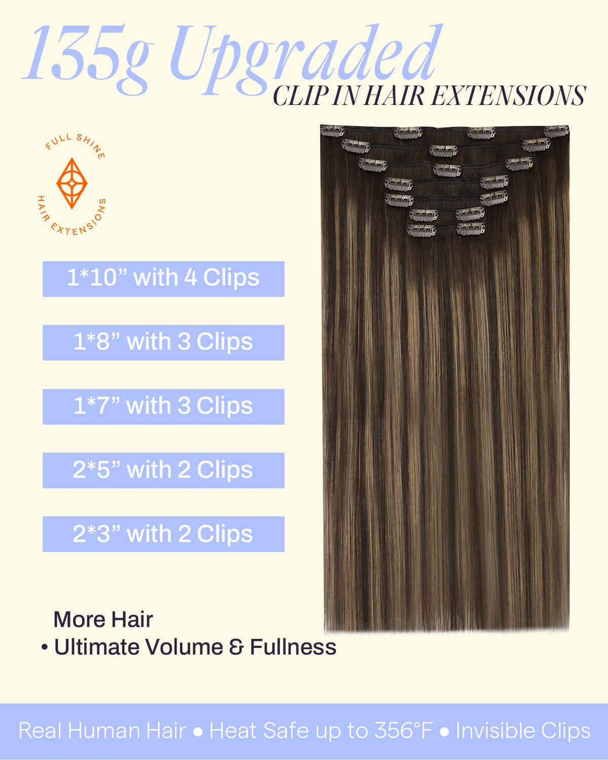 Full Shine Dark Brown Clip in Hair Extensions 16 Inch packaging