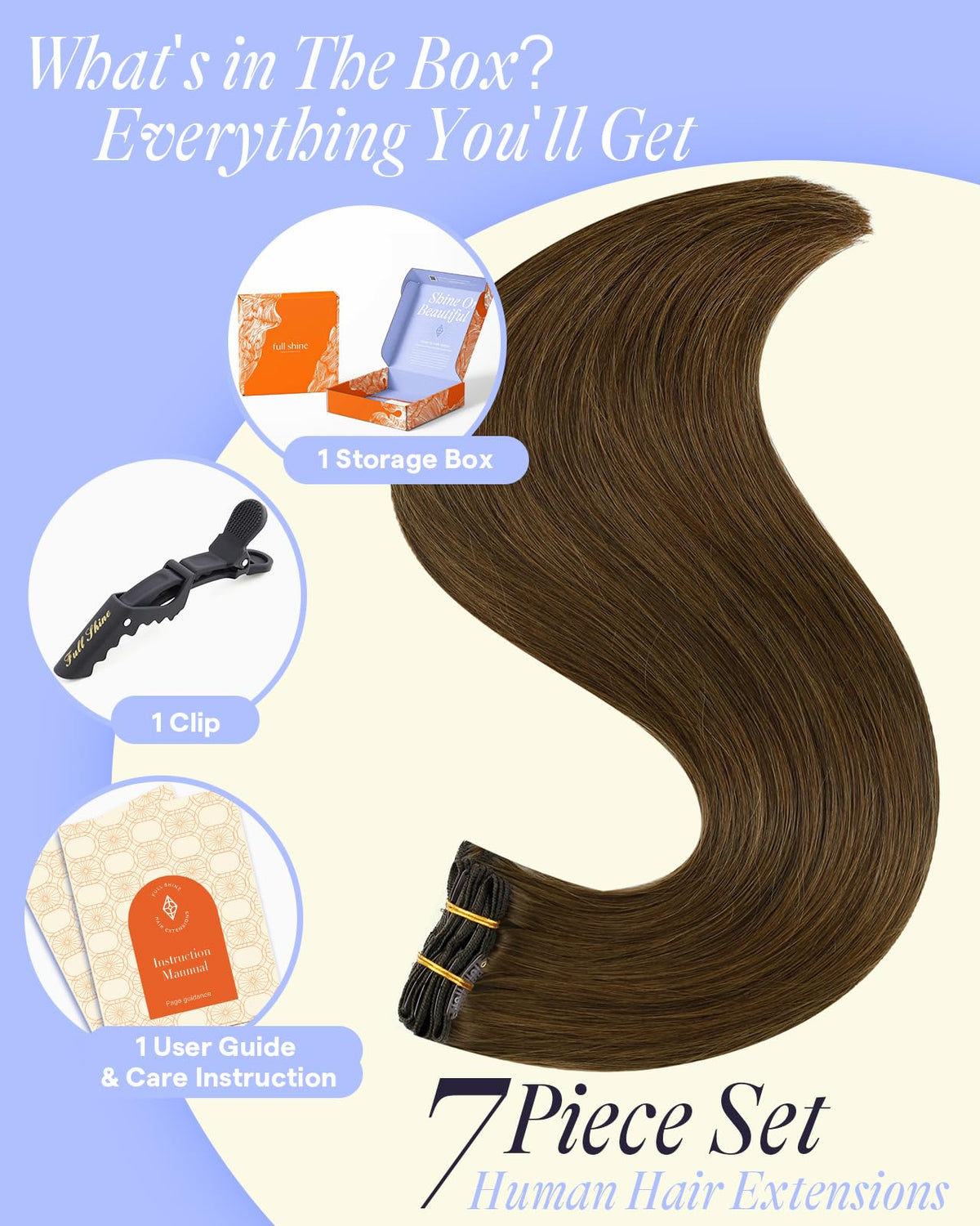 Full Shine Dark Brown Clip-in Hair Extensions 18 Inch texture detail