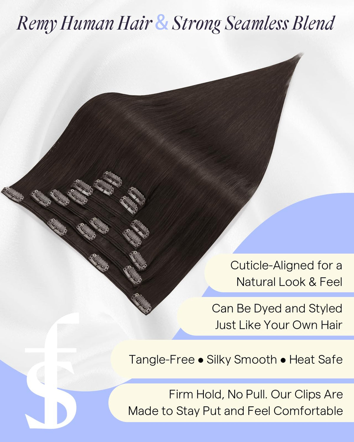 Full Shine Dark Brown Clip-In Hair Extensions displayed with packaging
