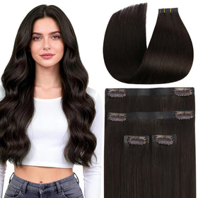 Full Shine Dark Brown Clip-In Hair Extensions front view
