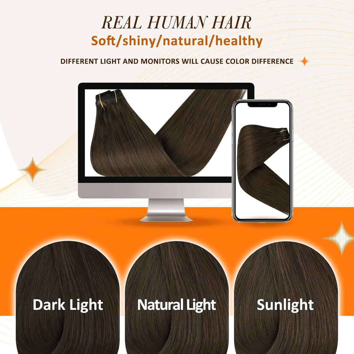 Full Shine Dark Brown Extensions in natural light