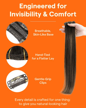 Full Shine dark brown hair extensions displayed with packaging