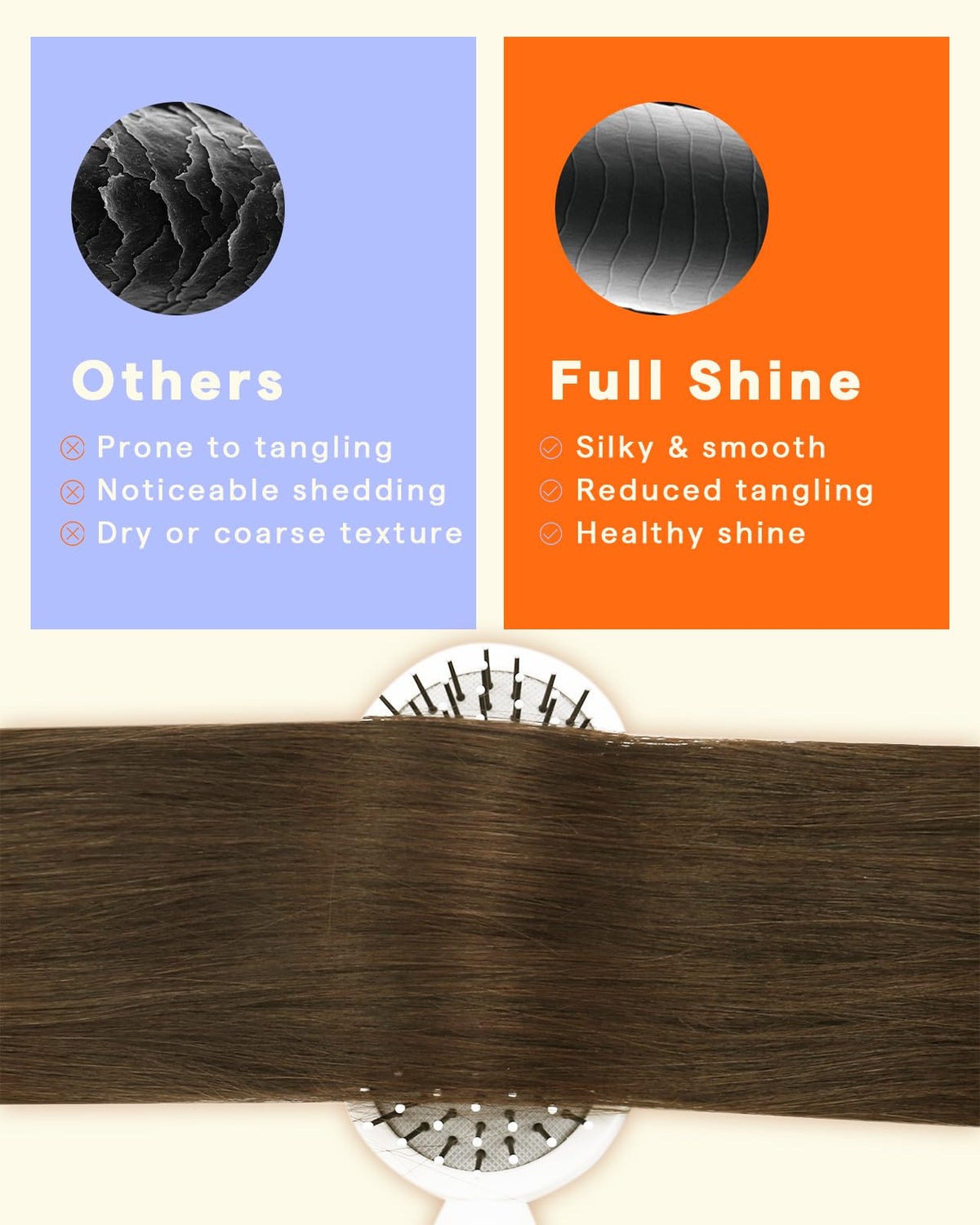 Full Shine Extensions in deep brown color against a white background