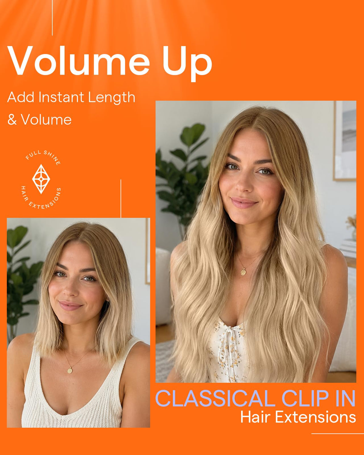 Full Shine extensions showing natural blend with hair