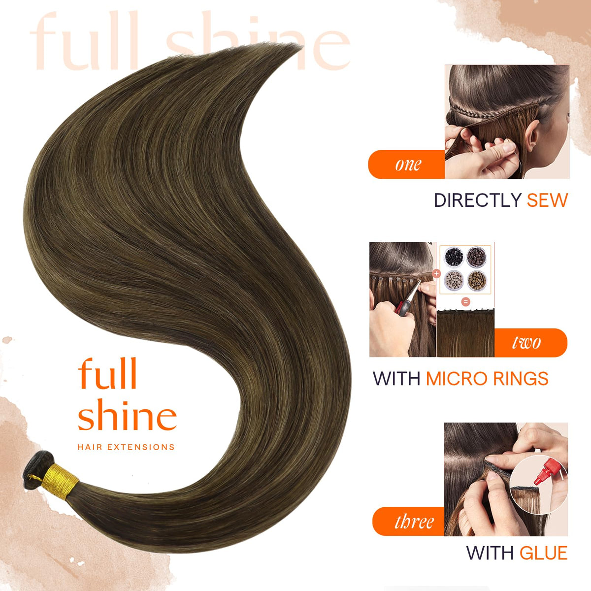 Full Shine Genius Weft Hair Extensions 18 Inch 80g in natural light