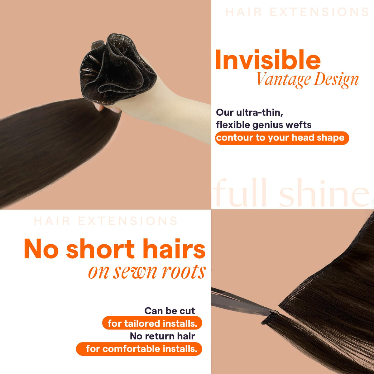 Full Shine Genius Weft Hair Extensions 22 inch in natural light