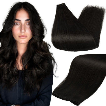 Full Shine Genius Weft Hair Extensions 24 Inch Jet Black front view