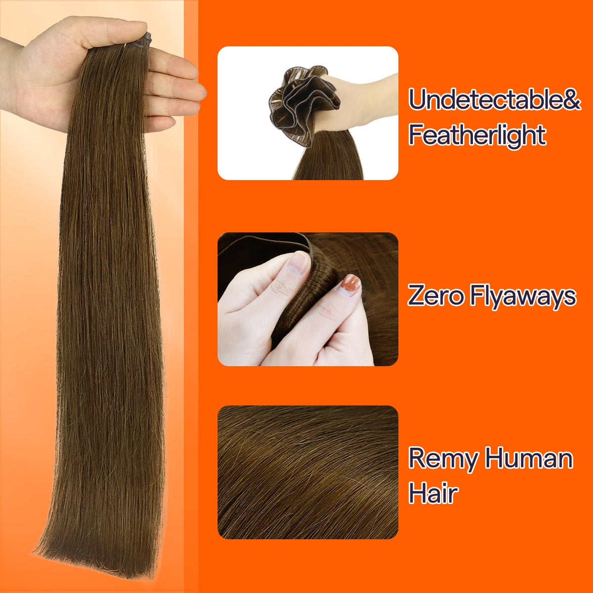 Full Shine Genius Weft Hair Extensions 4 Medium Brown close-up of weft